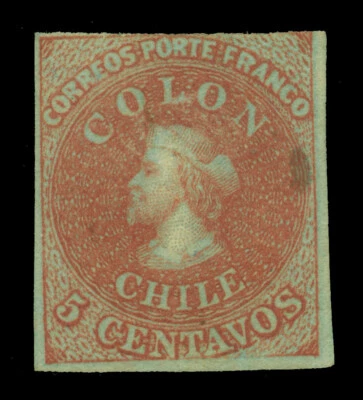 CHILE 1855 COLUMBUS 2d London (Perkins Bacon)  5c brown red Scott # 8 mint MH - Image 1 of 2