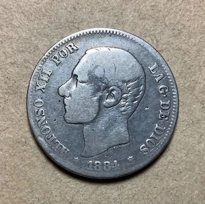 1884 Spain 2 Pesetas - Alfonso XII - Silver coin - Image 1 of 2