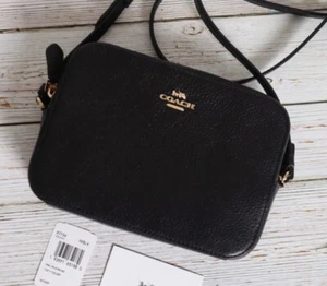  NWT Coach Mini Camera Bag in Pebble Leather Black / Gold Purse Tote 87734 - Picture 1 of 6