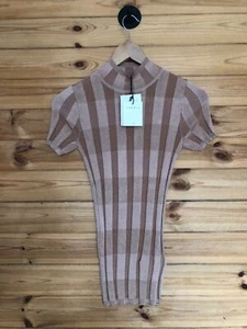 Sandro Paris Top Gr. 1 Braun Damen Wollmischung Hochgeschlossen Kurzarm Neu - Bild 1 von 12
