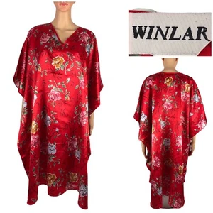 Winlar VINTAGE Print Roses Kaftan Size OS Floral Red Polyester Loose Caftan - Picture 1 of 11