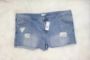 Gabrielle Molly Bracken Denim Shorts with Pearls, Light Blue Shorts Size 22W NWT - Picture 1 of 7