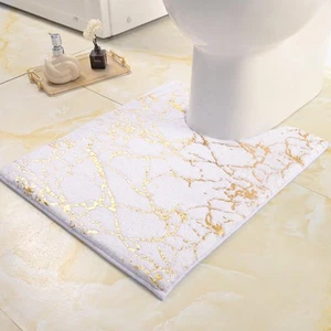 Toilet Rugs U Shaped White and Gold Bathroom Rugs, Gold Decor Toilet Mat Cont... - Picture 1 of 6