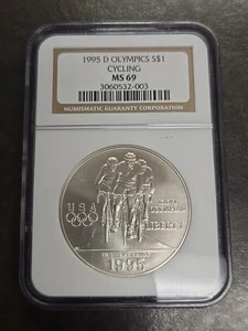 1995-D PCGS MS69 MS 69 90% Silver Olympics Cycling Silver Dollar $1 - Picture 1 of 4