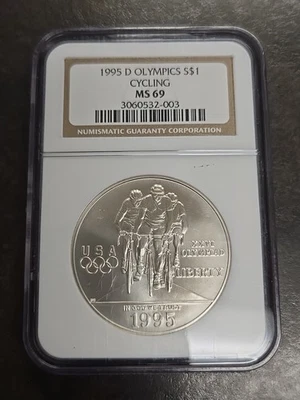 1995-D PCGS MS69 MS 69 90% Silver Olympics Cycling Silver Dollar $1 - Image 1 of 4