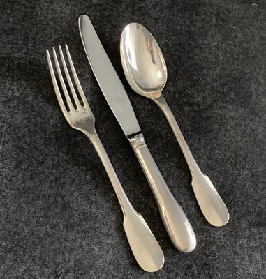 Cuchillo cuchara tenedor de cena Christofle Cluny de plata esterlina 3 piezas "OC" Foto 1 de 4