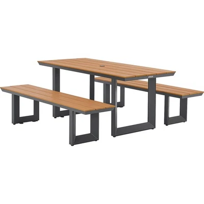 Juego de banco de mesa de picnic rectangular de plástico Global Industrial Urban 6' bronceado Foto 1 de 4