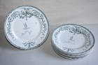 8 assiettes dessert en faïence de Gien, décor Marie Antoinette, oiseaux rinceau