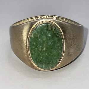 Anillo Ovalado Verde Turquesa Incrustación Tono Oro Plata Esterlina Sello Talla 11 (11g) - Imagen 1 de 10