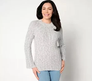 Suéter tejido cuello redondo Lori Goldstein LOGO Lab talla grande azul blanco manga campana - Imagen 1 de 12
