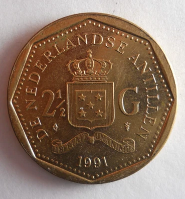 1991 NETHERLANDS ANTILLES 2 1/2 GULDEN - Excellent Low Mintage Coin - Lot #N19 - Image 1 of 2