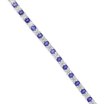 15,59 Tcw Natürlicher Blauer Saphir SI/H Diamant Oktagon Armband 18k Weißgold - Bild 1 von 4