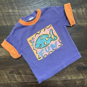 Vintage Hopscotch Colorblock Fish Purple Surf Skate T Shirt 24m - Picture 1 of 9
