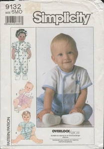Simplicity 9132 Babies Snap Front Romper Pattern for Knits Choose Size Uncut - Picture 1 of 12