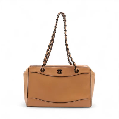 Chanel Coco Mark Leather Chain Tote Bag Beige Black Metal Fittings 6XXXXXX A1683 - Image 1 of 4