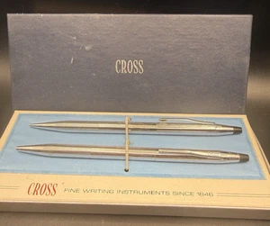 Cross Chrome Ball Point Pen Pencil Set Box Vintage #3501 Vintage Made in USA - Picture 1 of 12