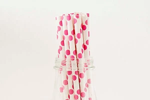 75 hot pink polka dot paper straws wedding birthday baby shower party decoration - Picture 1 of 2