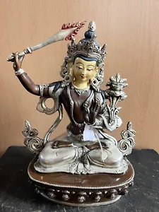 Feuerversilberter Buddha Manjushri aus Nepal. Bronze 23cm - Bild 1 von 22