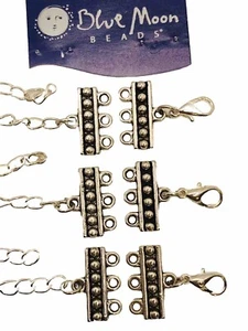 Blue Moon Antique Silver Three Strand Clasps Findings Qty: 6 - Picture 1 of 1