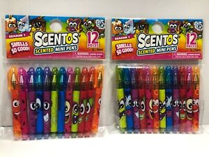 2 X PACKETS SCENTED MINI GEL INK PENS X 12 COLOURFUL SMOOTH WRITING BIROS  | HYT