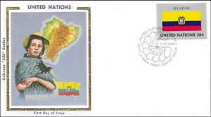 Ecuador National Costume Dress Flag Map UN Gold Foil Silk FDC Cachet 1984 - Picture 1 of 1