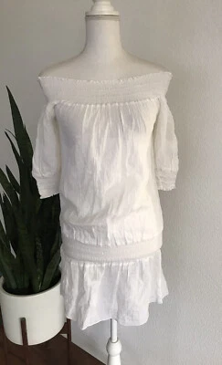 Vestido Debbie Katz Blanco Gauzy Fruncido Elástico Fuera del Hombro Talla M Foto 1 de 4