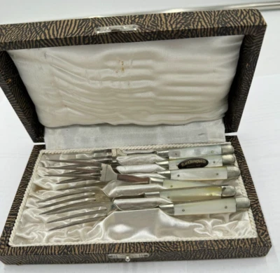 Besteck Perlmutt Gabeln alt antik in Box vintage 6-teilig - Bild 1 von 4