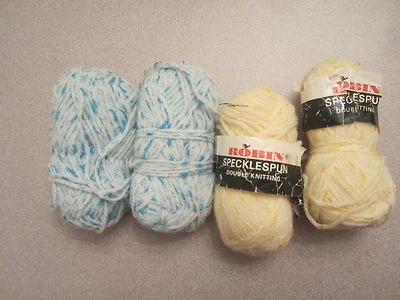 Robin Specklespun Robert Glew & Co. yellow and blue 4 1oz skeins yarn NEW! - Image 1 of 4