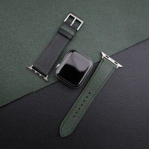 Black Green Epsom Leather Apple Watch Strap Band 38mm 40mm 41mm 42mm 44mm 45mm - Picture 1 of 10