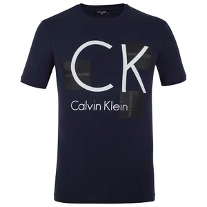 Calvin Klein Men's Navy Blue T shirt 100% Cotton Print Ck Logo In Front - Picture 1 of 14