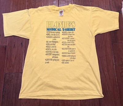 Vintage Single Stitch Tee shirt Blonde’s medical T shirt Size Large-Yellow - Image 1 of 4