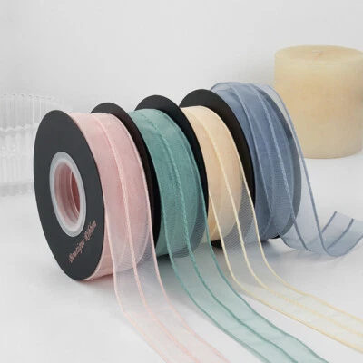 Sheer Chiffon Organza Ribbon With a Stitched Stripe Center - 2.5cm*10 Yards - Image 1 of 3
