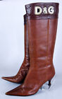 Dolce and Gabbana 37.5 alligator brown leather pointy boot 7.5 heel calf d&g 