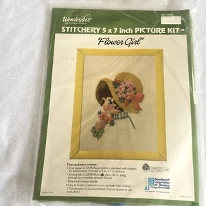 Vintage Wonderart Flower Girl Stitchery 5x7 Picture Kit 5189 Needlecraft USA - Picture 1 of 10