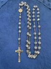 Vtg GHS Sterling Silver 925 St Christopher Crystal Beaded Rosary, 27.5in
