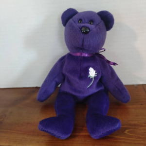 Ty Princess beanie baby purple white rose bear stuffed animal no ear tag