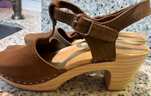 SANDGRENS WOOD CLOGS SANDALS BROWN SUEDE SIZE 39/8.5 SWEDISH - Picture 1 of 16