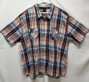 Kani Gold Blue Red Plaid Short Sleeve Button Cotton Shirt With Pockets Men's 4X - Picture 1 of 6