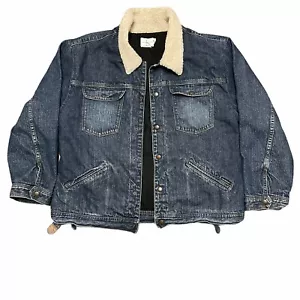 90s Womens CALVIN KLEIN Sherpa Jeans Denim Jacket Fleece Lined Size XXL Snap - Picture 1 of 12