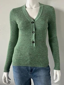 Closed Green Ribbed Henley Size Small Cotton Heathered - Picture 1 of 4