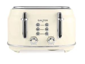 Salter Retro 4-Slice Toaster Wide Slot 6 Levels Defrost Removable Tray Cream - Imagen 1 de 7