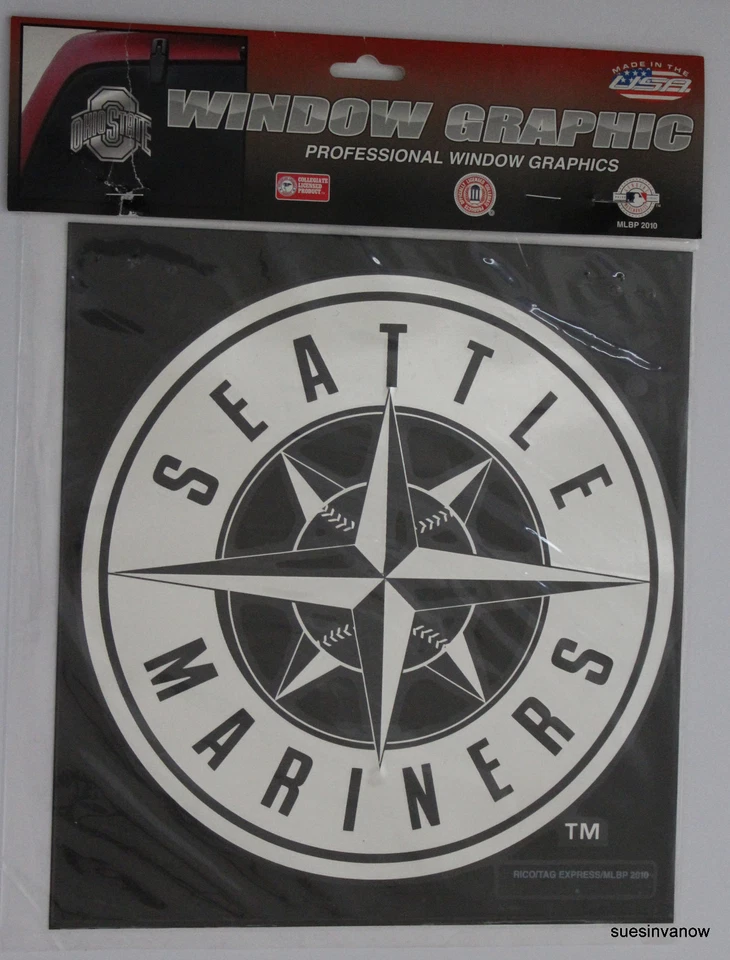 Seattle Mariners  Large Vinyl Window Decal WhiteGraphic Baseball Logo MLB - Image 1 of 1