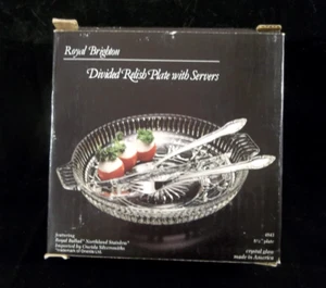 Indiana Glass Royal Brighton Clear Glass Divided Relish Plate with Servers #4843 - Picture 1 of 11