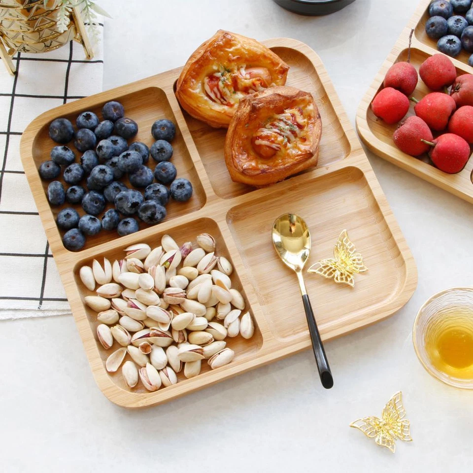 Creativity Divided Bamboo Round Square Bowls Plates Kids Tableware - Image 1 of 1