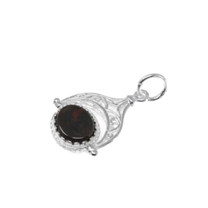 STERLING SILVER BLOODSTONE & CORNELIAN SWIVEL FOB CHARM - Picture 1 of 4