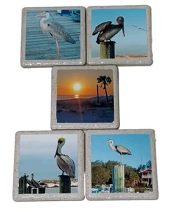 Strand Thema Keramik Fliese Untersetzer Pelikan Blaureiher 5 Stck. Cleveland Creations - Bild 1 von 5