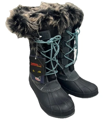 KHOMBU CALDER GRAY BLACK FAUX FUR THERMOLITE WINTER SNOW BOOTS WOMEN'S SIZE 6M - Image 1 of 4