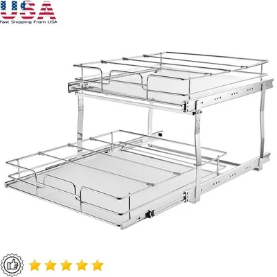 Pull Out Cabinet Shelf Double Layer Sliding Organizer Under Sink Kitchen Storage - Image 1 of 4