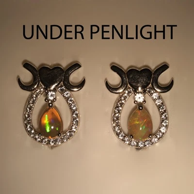 Plata de ley 925 5 x 7 mm. Pendientes de circón blanco y ópalo negro Clr Play de lujo Foto 1 de 4