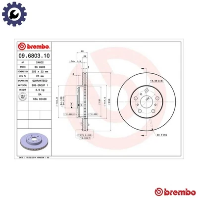 2x BRAKE DISC 09.6803.10 FOR TOYOTA 4A-FE 1.6L 4cyl CELICA - Image 1 of 4